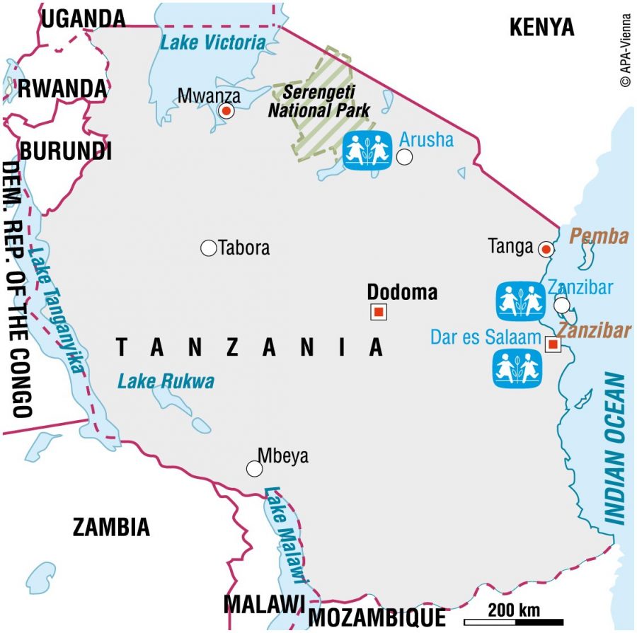 Kort over Tanzania