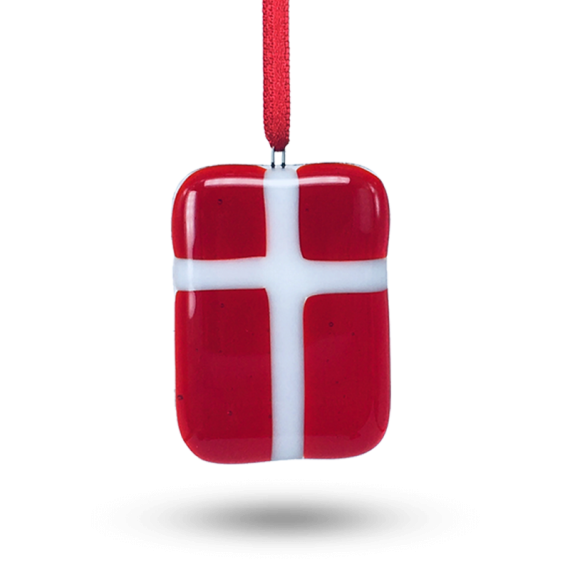 Flot flag i glas. Lige til at hænge på juletræet. Perfekt julegave ide.