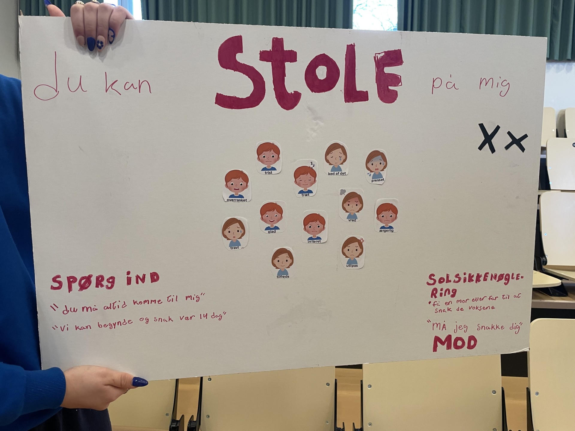 Elever fra Nørbæk Efterskole har udviklet en tavle til skoleelever, der ved hjælp af smileys kan fortælle om deres humør og trivsel i Youth Unite for Global Change